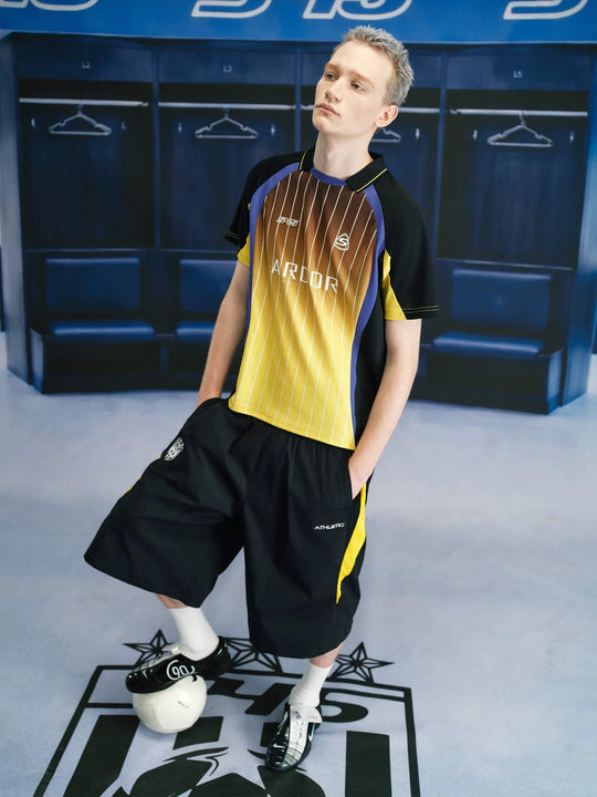 S45 Striped Gradient Short Sleeve Polo Soccer Jersey | Face 3 Face