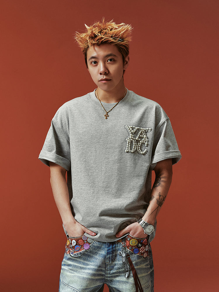 YADcrew Printed Pearl Logo Basic Tee | Face 3 Face