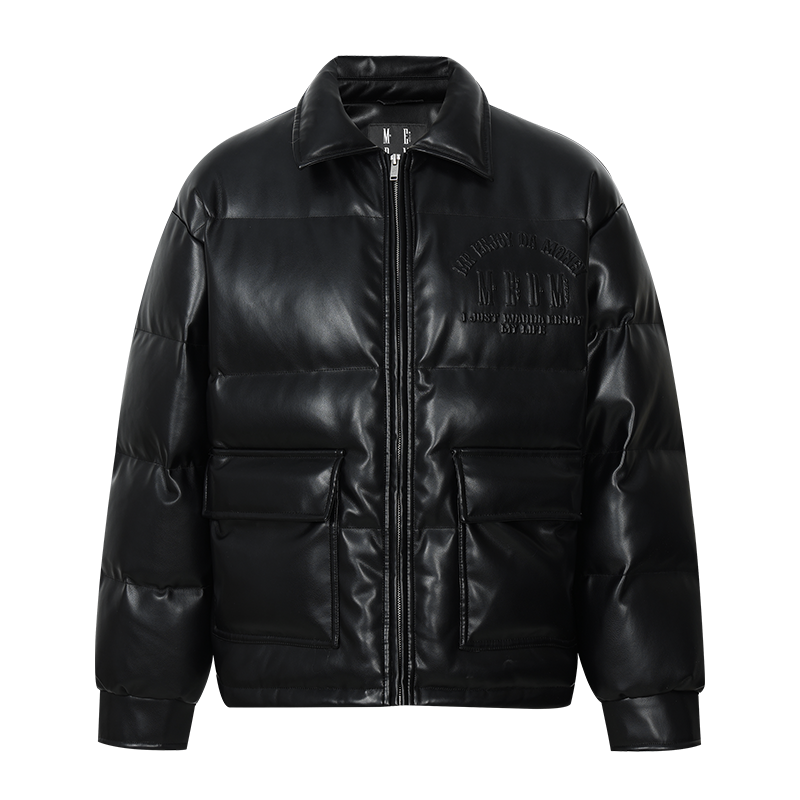 MEDM Embossed LOGO Leather Down Jacket | Face 3 Face