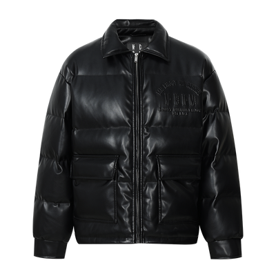 MEDM Embossed LOGO Leather Down Jacket | Face 3 Face