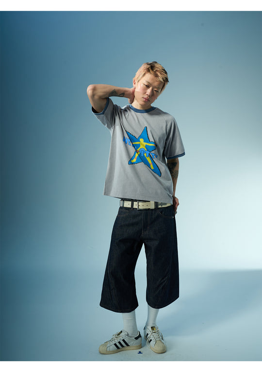 EVILKNIGHT(EK) Star Portrait with Contrast-Color Print Tee | Face 3 Face