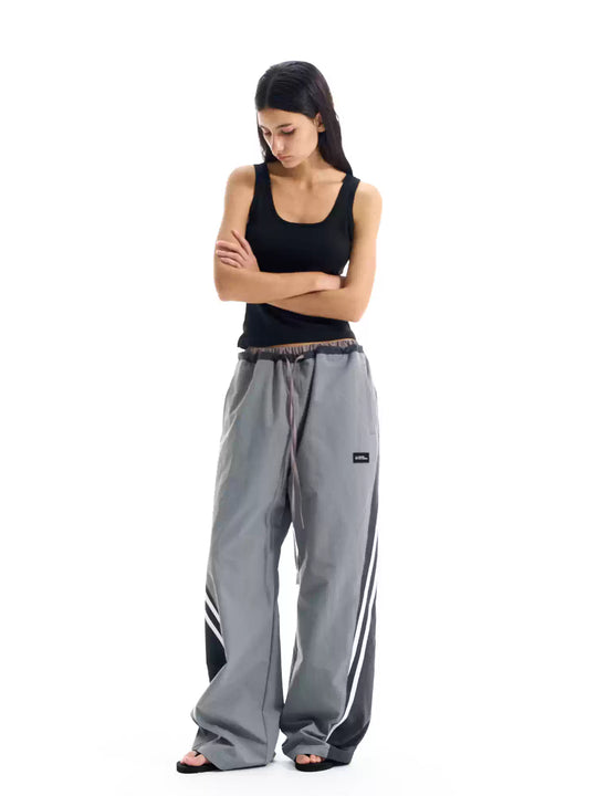BLIND NO PLAN Color Block Striped Patchwork Baggy Track Pants | Face 3 Face