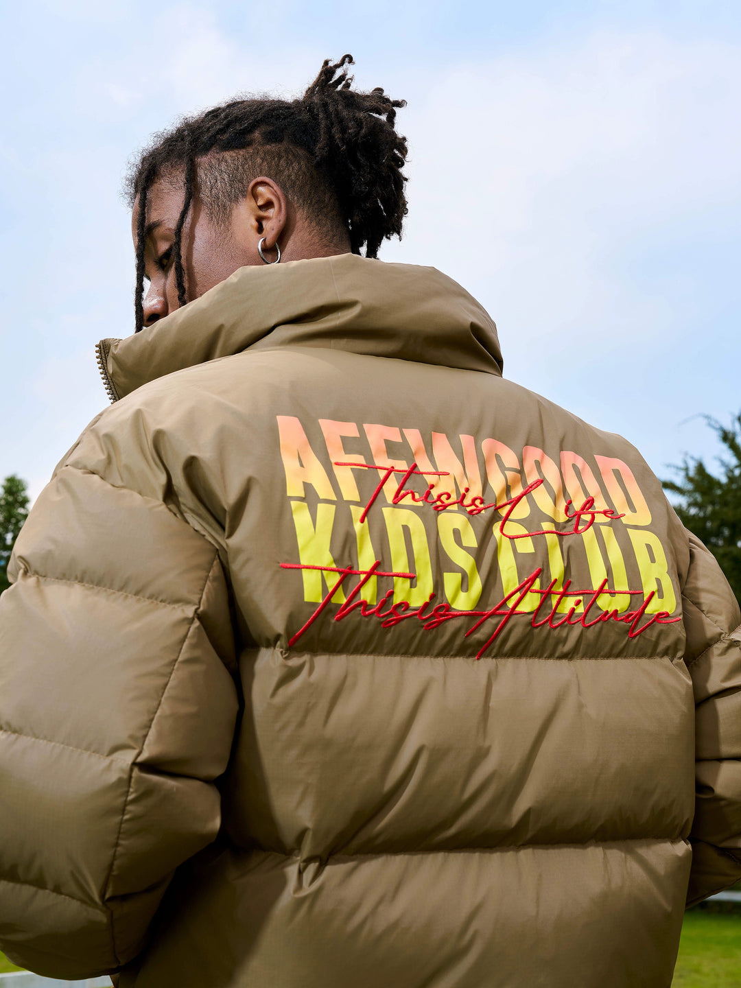 AFGK Gradient Logo Print and Embroidery Down Jacket | Face 3 Face