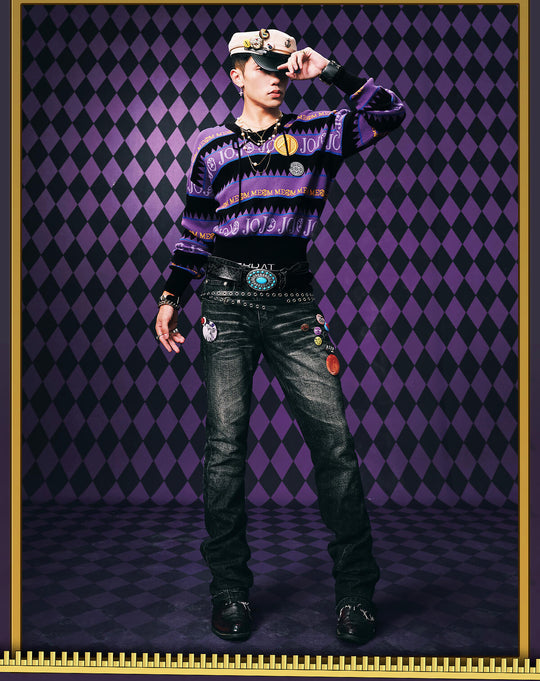 MEDM × JOJO Striped V Neck Knit Sweater | Face 3 Face