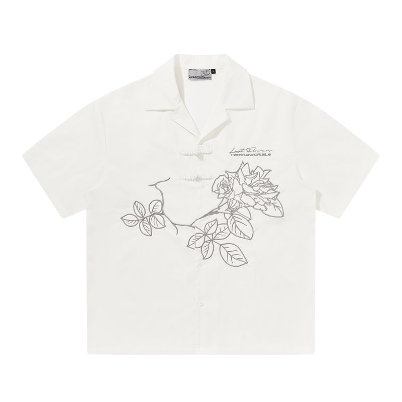 Harsh and Cruel Rose Patches Embroidered Cuban Shirt