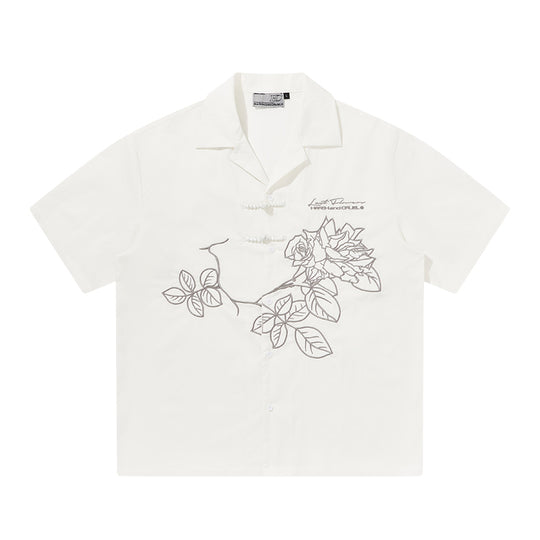 Harsh and Cruel Rose Patches Embroidered Cuban Shirt