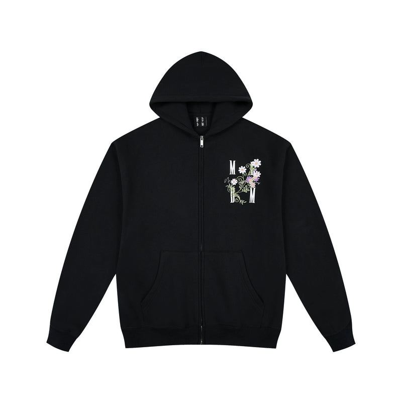 MEDM Floral Logo Embroidered Zip Up Hoodie | Face 3 Face