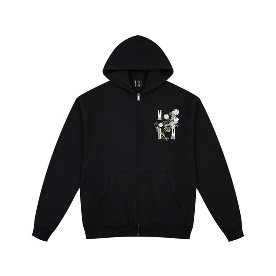 MEDM Floral Logo Embroidered Zip Up Hoodie | Face 3 Face
