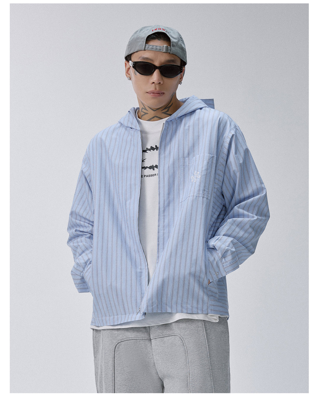 F2CE Striped Zip Up Hooded Shirt Jacket | Face 3 Face