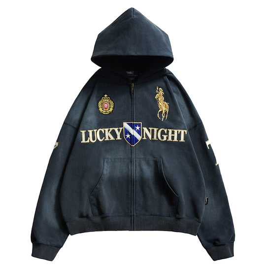 Remedy Washed Patch Embroidered Zip Up Hoodie | Face 3 Face