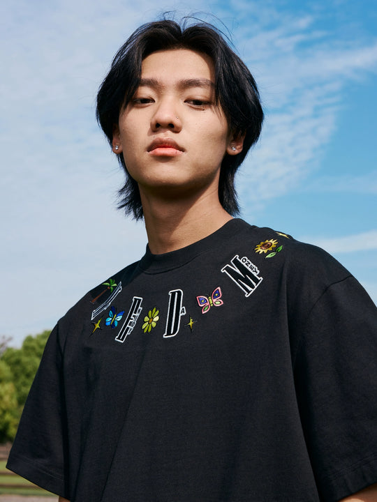 MEDM Butterfly Embroidered Neckline Tee | Face 3 Face