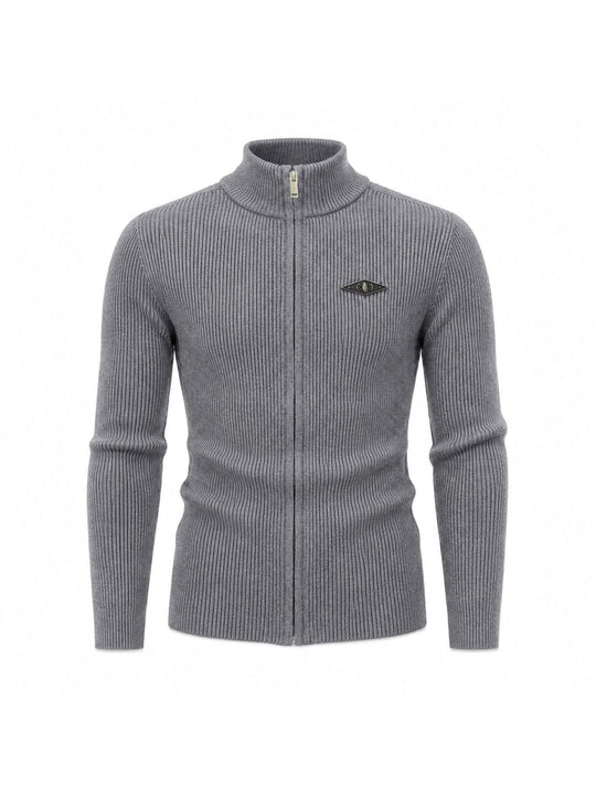 KARMANISTIC Metal Logo Badge Slim Fit Zip Up Knit Sweater | Face 3 Face