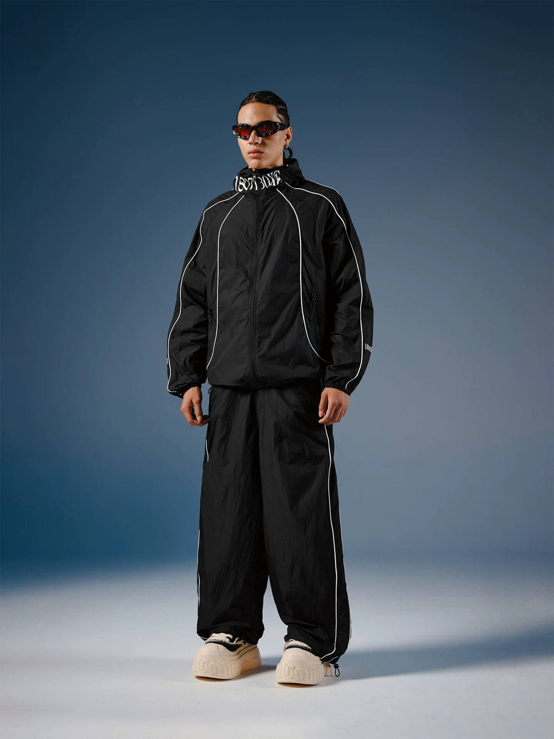 1807 Contrast Piping UPF 50 Nylon Baggy Track Pants | Face 3 Face