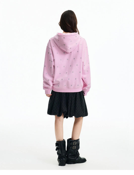 MEDM All Over Glitter Star Print Logo Patch Zip Up Hoodie | Face 3 Face