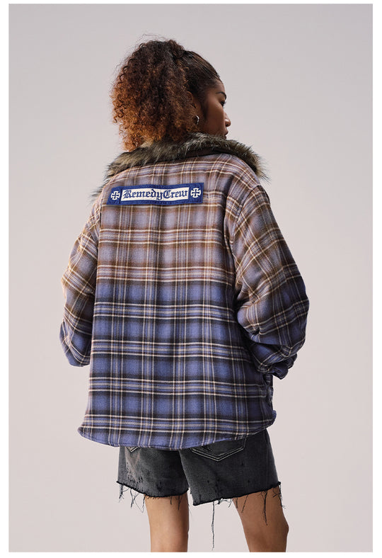 Remedy Gradient Plaid Quilted Lined Shirt Jacket | Face 3 Face
