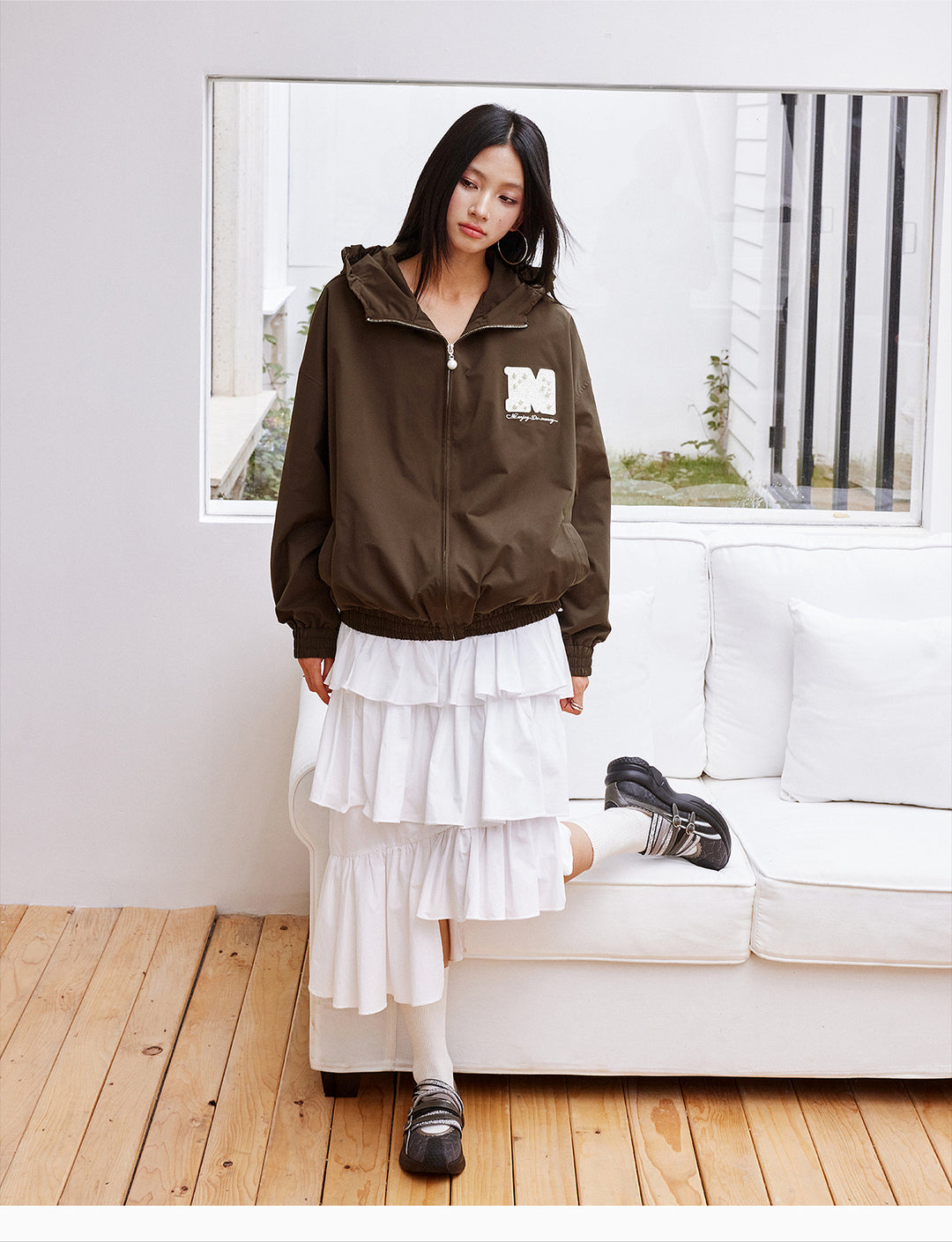 MEDM Pearl Logo Lace Hooded Zip Jacket | Face 3 Face