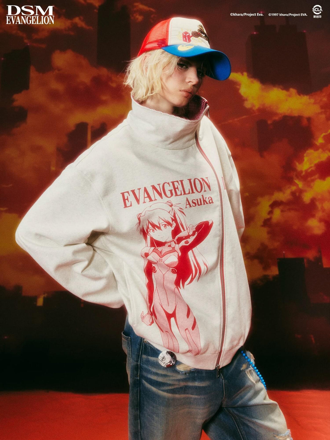 DSM x EVA Character Graphic Slanted Zip Sweatshirt | Face 3 Face