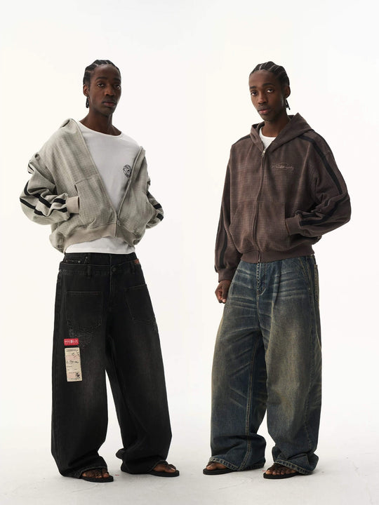 EXITMODE BY BLIND NO PLAN Vintage Check Washed Oversized Zip Up Hoodie | Face 3 Face