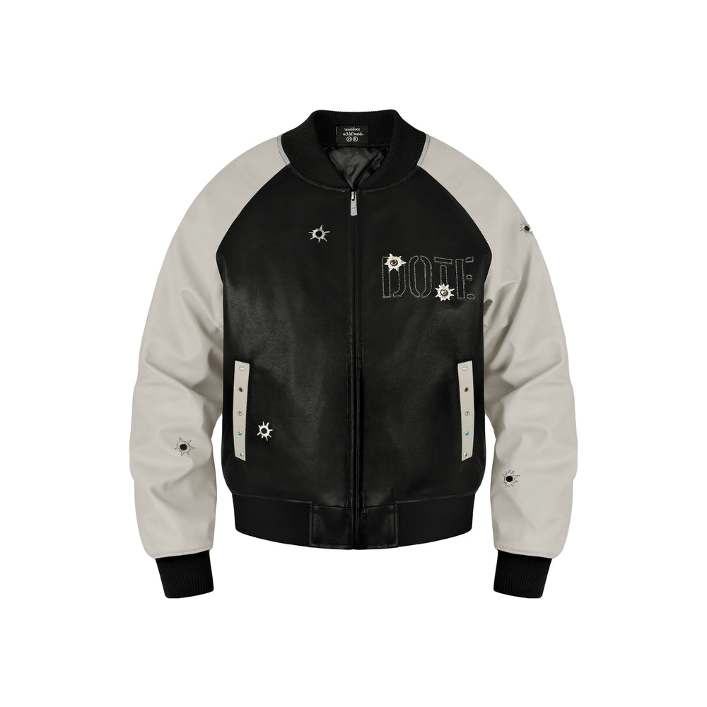 ANTIDOTE Bullseye Color Diamond Studded Leather Baseball Jacket | Face 3 Face