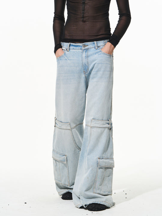 BLIND NO PLAN Reconstructed Work Pockets Washed Jeans | Face 3 Face