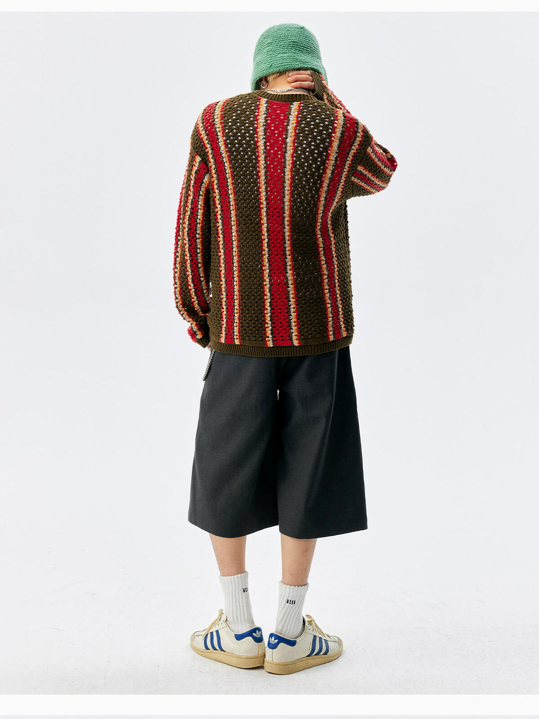 MEDM Multi Color Striped Open Knit Sweater | Face 3 Face