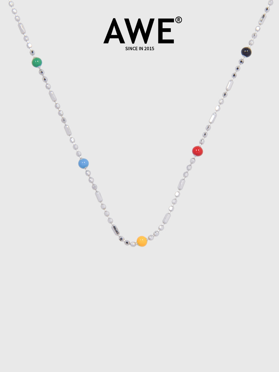 AWE Rainbow Bean Silver Beaded Chain Necklace | Face 3 Face