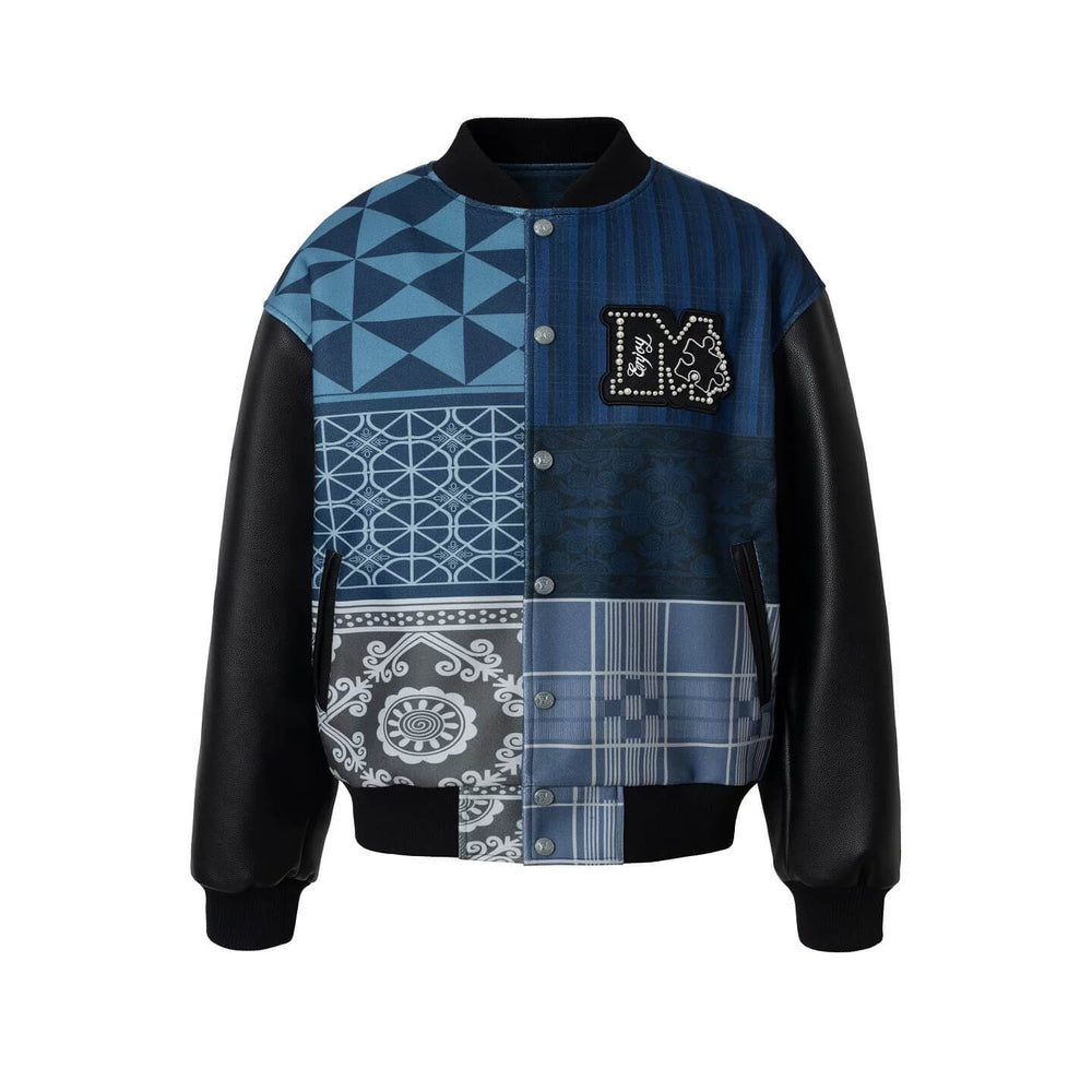YADcrew x MEDM Patchwork Ethnic Pattern Varsity Jacket | Face 3 Face