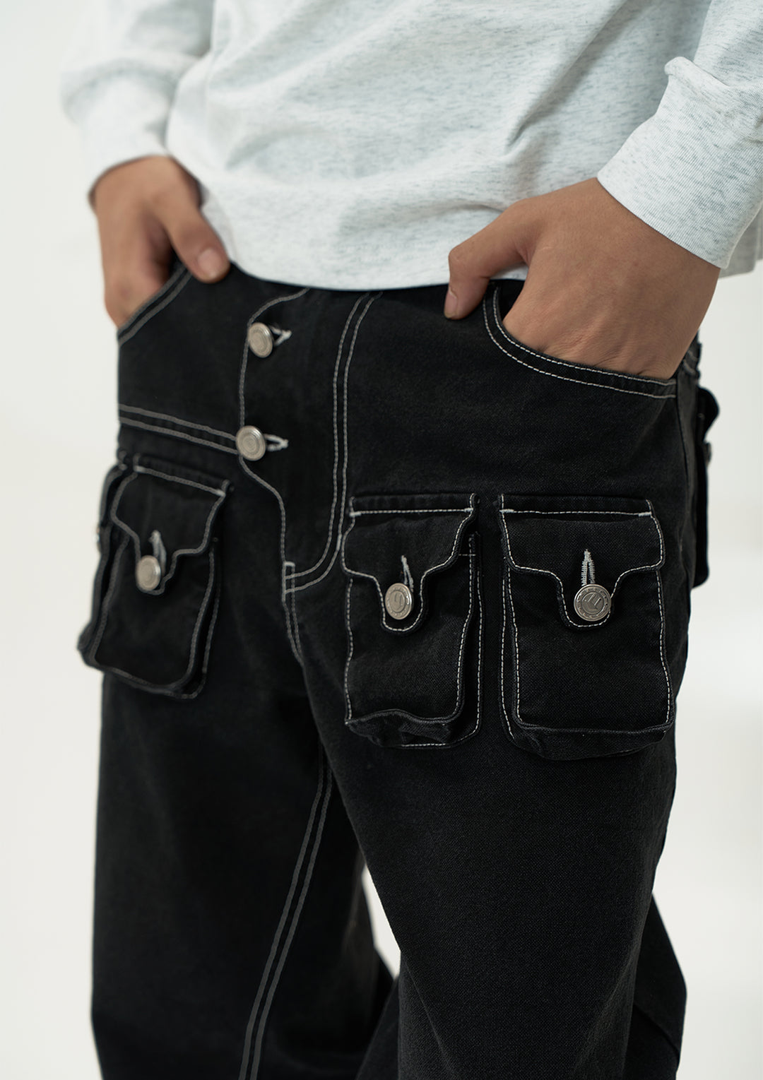 EVILKNIGHT(EK) Multi Pocket Button Fly Canvas Pants | Face 3 Face