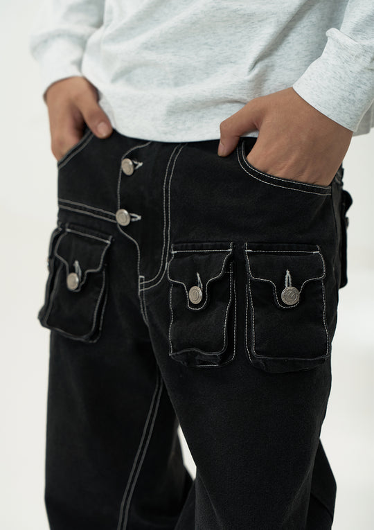 EVILKNIGHT(EK) Multi Pocket Button Fly Canvas Pants | Face 3 Face