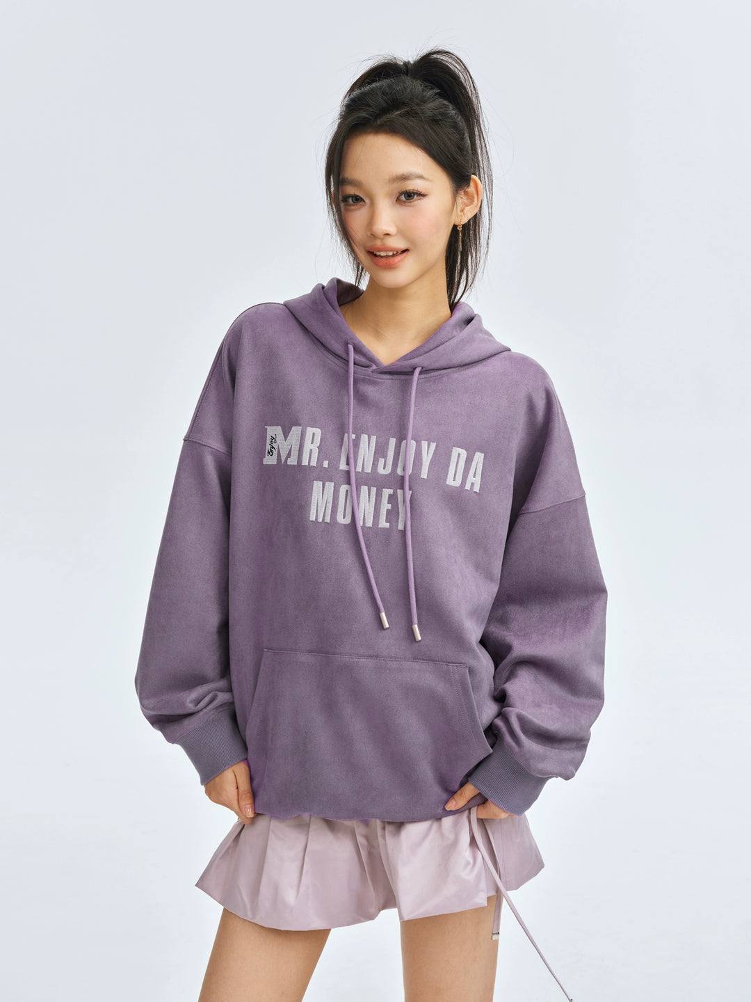 MEDM Basic Letter Logo Suede Hoodie | Face 3 Face