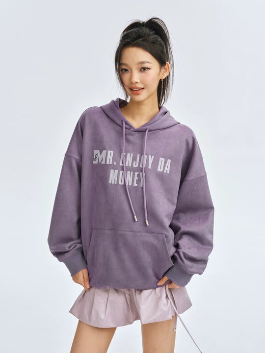 MEDM Basic Letter Logo Suede Hoodie | Face 3 Face