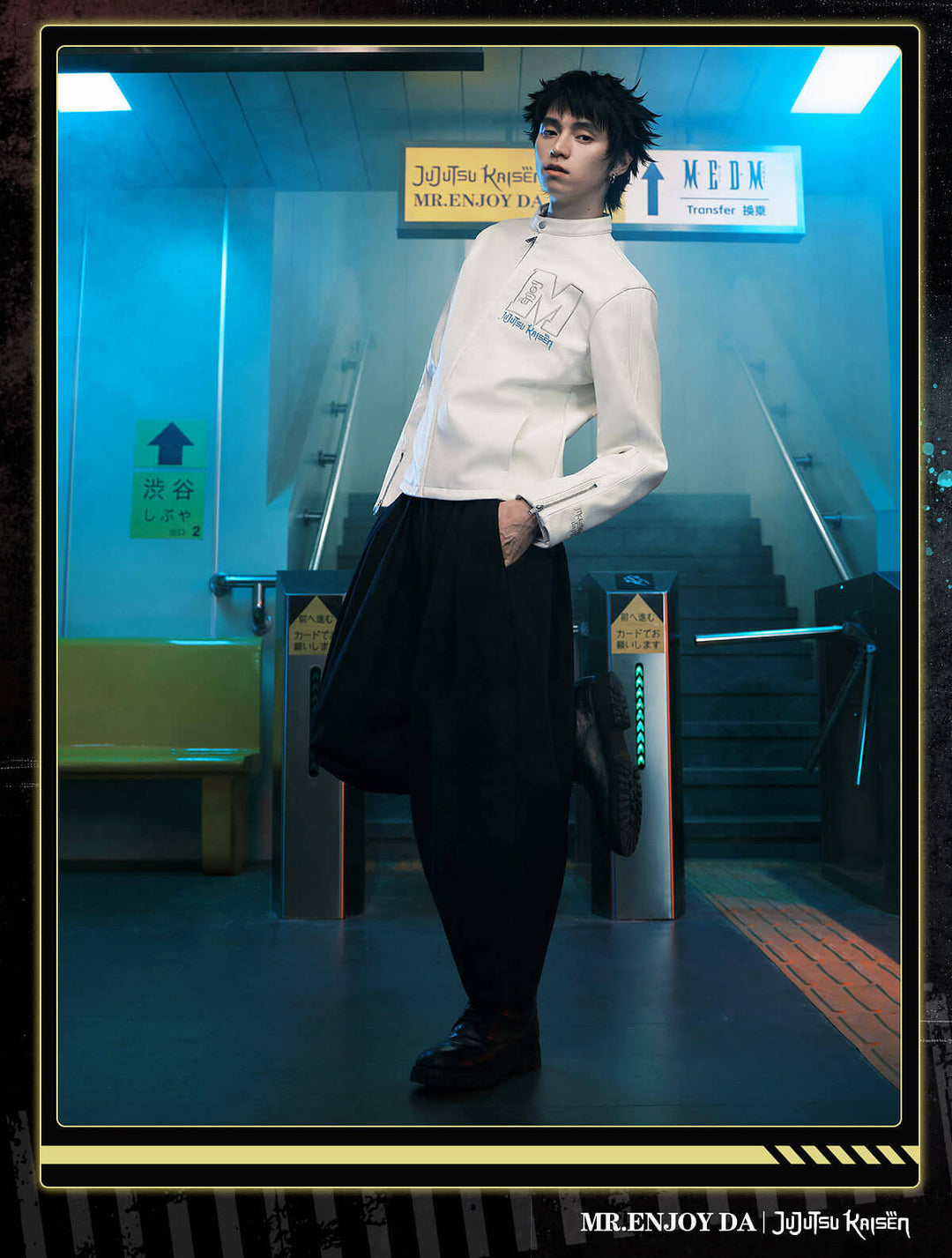 MEDM × Jujutsu Kaisen Satoru Gojo Print Patch PU Leather Jacket | Face 3 Face