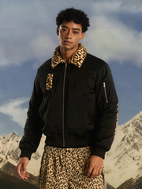 S45 Leopard Trim Patchwork MA-1 Bomber Jacket | Face 3 Face