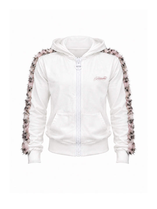 KARMANISTIC Tiger and Leopard Faux Fur Stripe Zip Up Hoodie | Face 3 Face