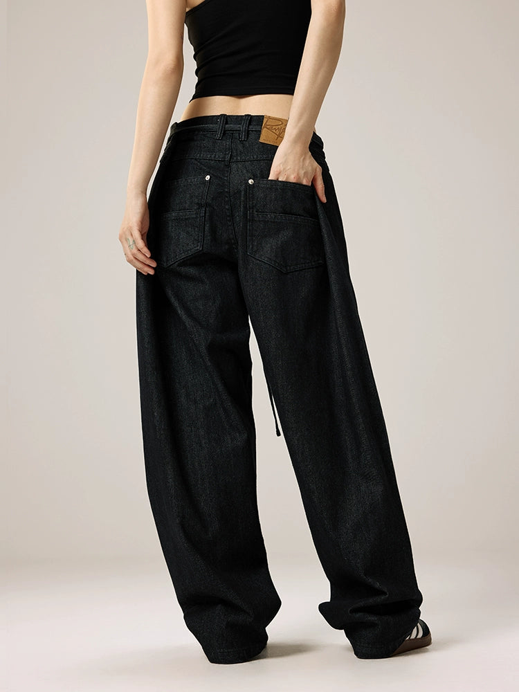 Remedy Waist Button Black Baggy Jeans | Face 3 Face