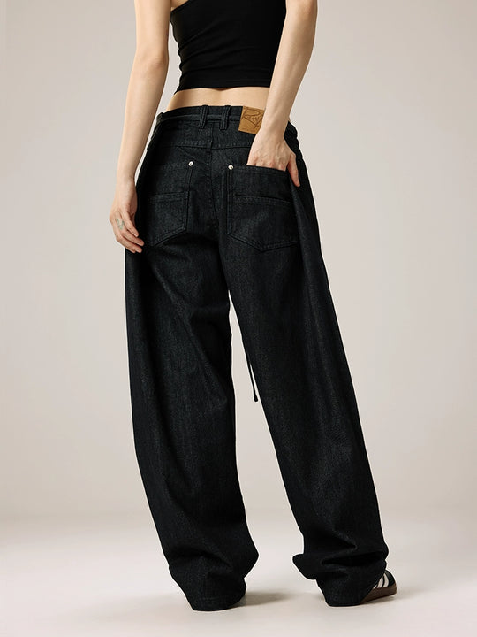 Remedy Waist Button Black Baggy Jeans | Face 3 Face