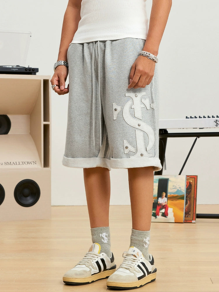 Small Town Kid Patch Studded Sweat Shorts | Face 3 Face