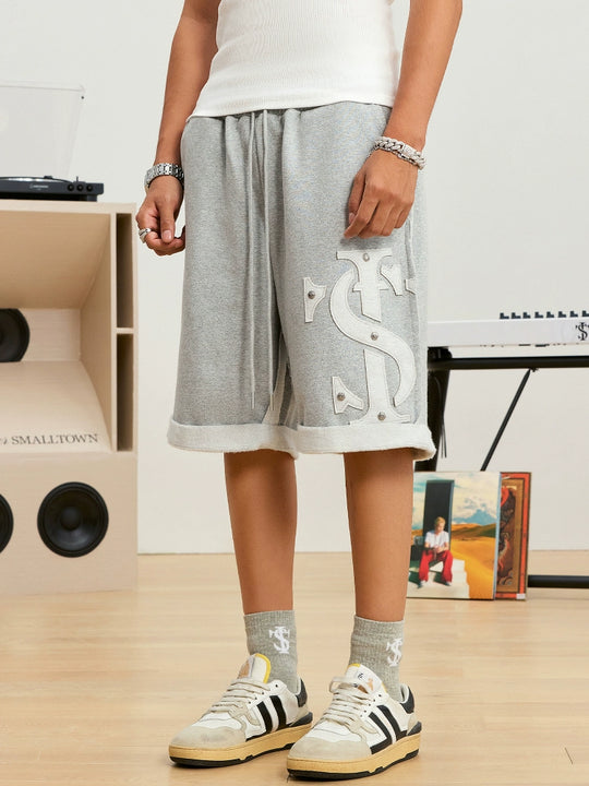 Small Town Kid Patch Studded Sweat Shorts | Face 3 Face