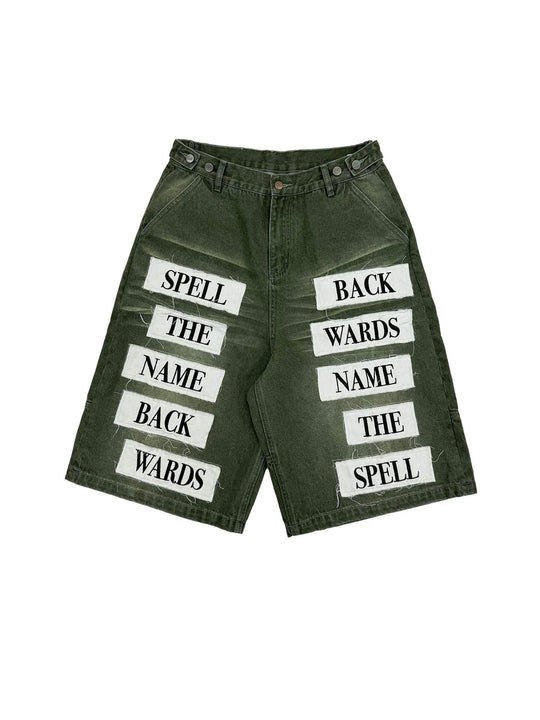 EVETS Embroidered Patches Denim Baggy Shorts | Face 3 Face