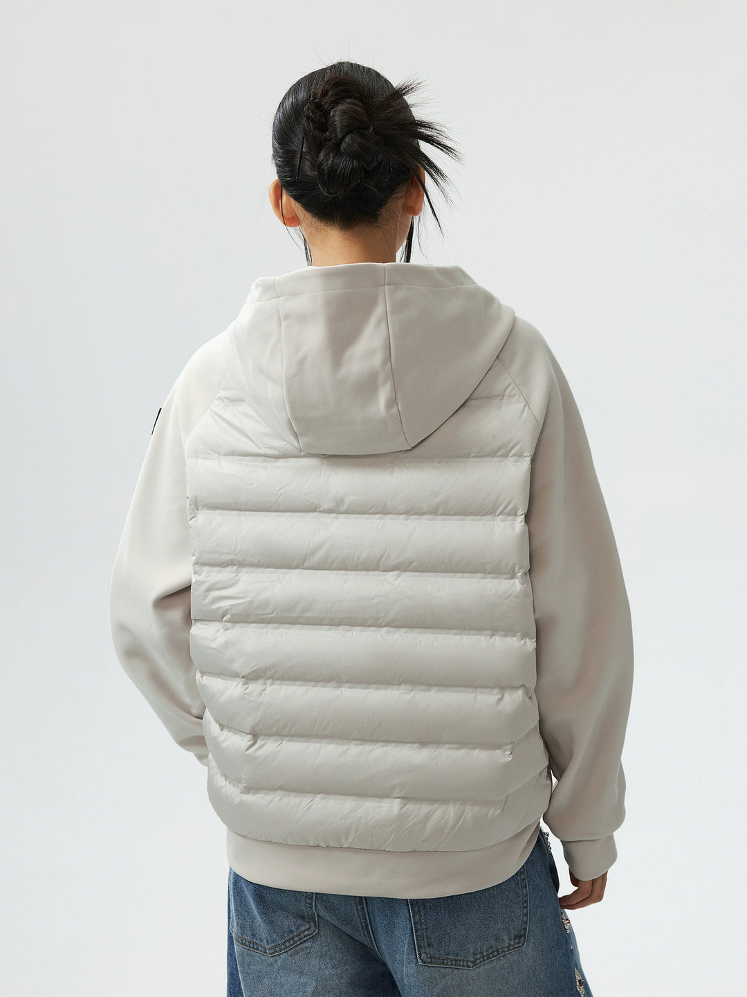 MEDM Patchwork Raglan Sleeve Lightweight Hooded Down Jacket | Face 3 Face