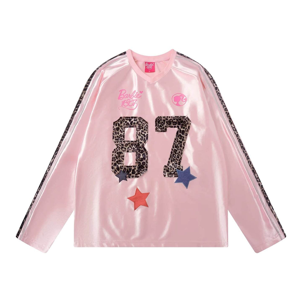 1807 Barbie Leopard Print Patch Long Sleeve Hockey Jersey | Face 3 Face