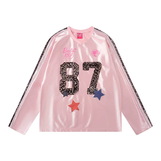 1807 Barbie Leopard Print Patch Long Sleeve Hockey Jersey | Face 3 Face