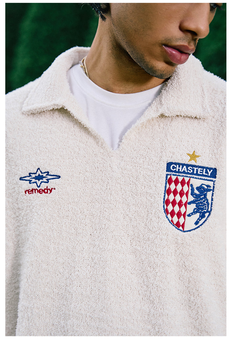 Remedy Number Patch Embroidered Polo Knit Sweater | Face 3 Face