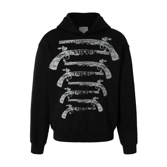 YADcrew Heart Pistol Print Rhinestone Embellished Hoodie | Face 3 Face