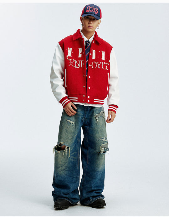 MEDM Pearl Logo Color Block Varsity Jacket | Face 3 Face