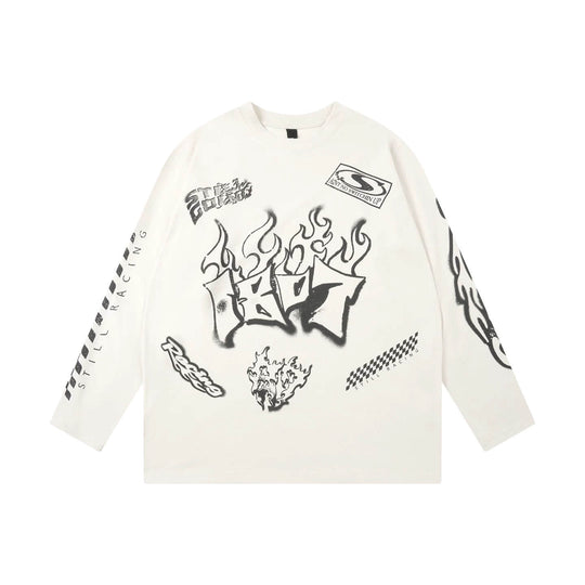 1807 Racing Graffiti Vintage Printed Long Sleeve Tee | Face 3 Face