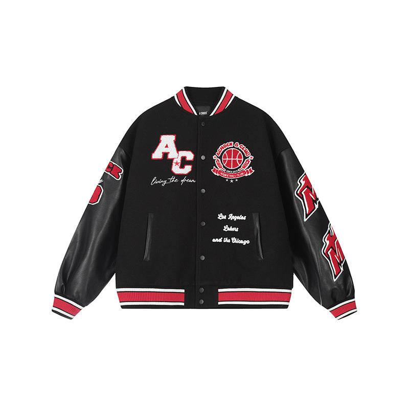 Achock Splicing Flocking Embroidery Baseball Jacket