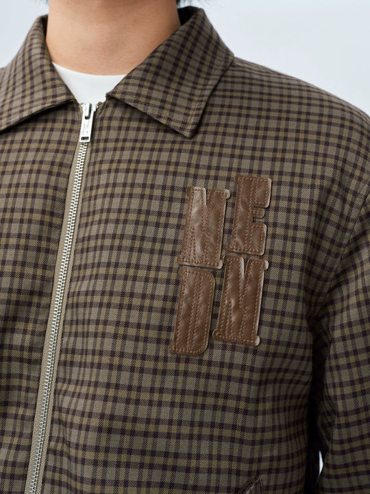 MEDM Plaid Quilted-Lined Leather Patch Track Jacket | Face 3 Face