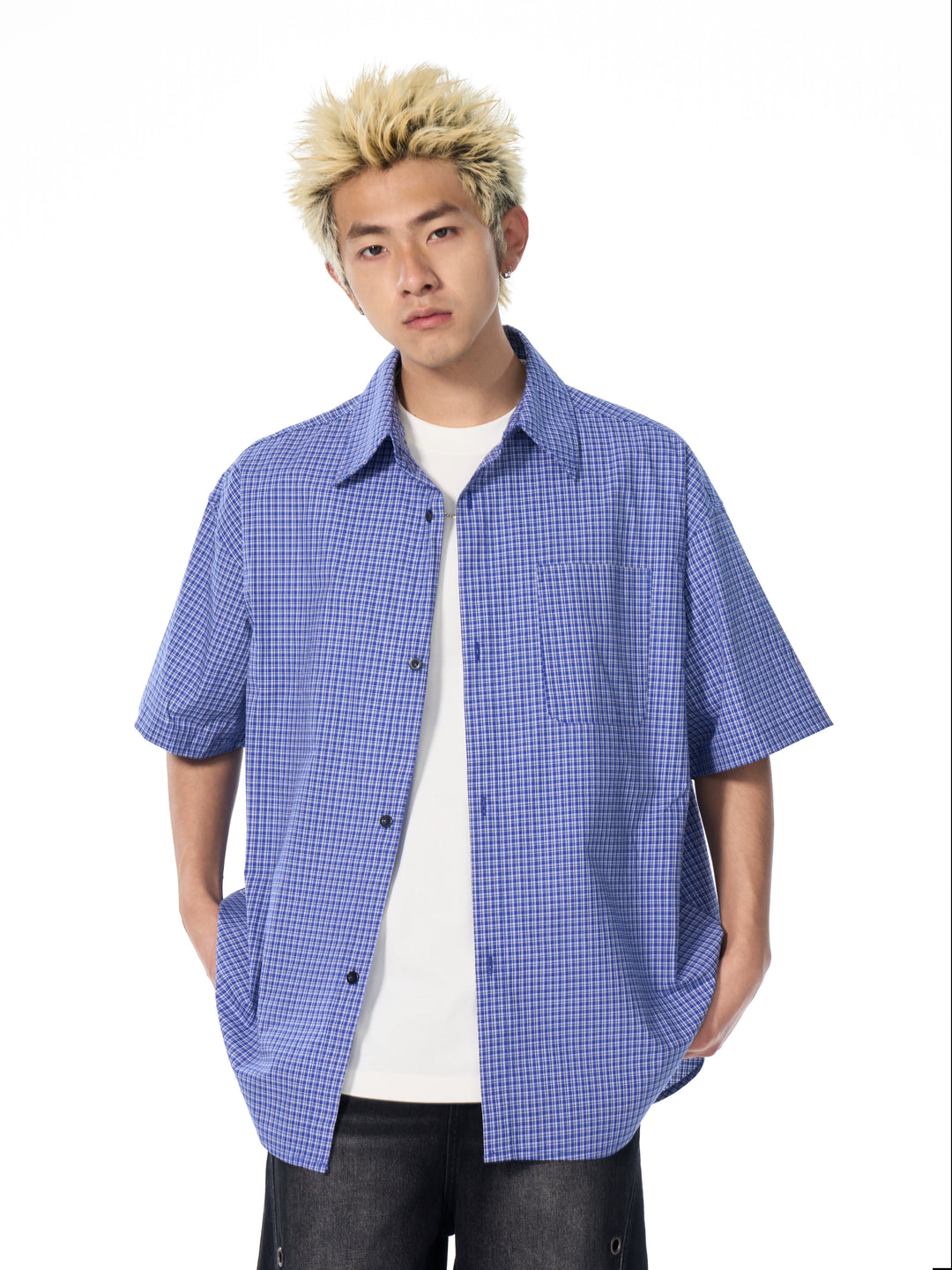 AFGK Plaid Leather Patch Short Sleeve Shirt | Face 3 Face