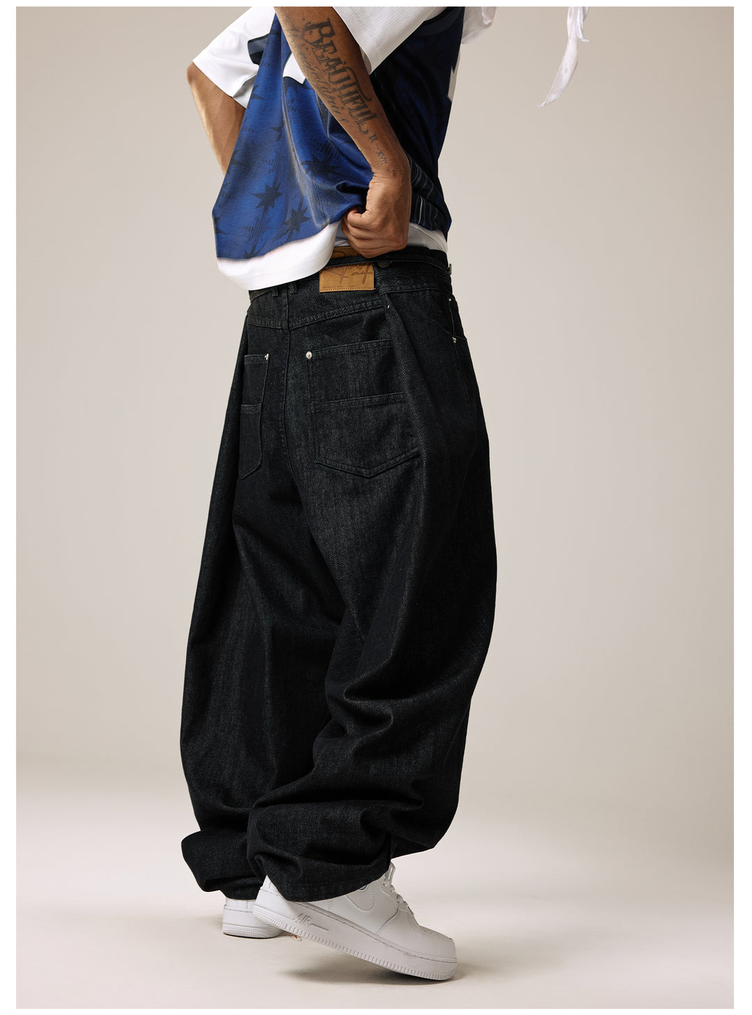Remedy Waist Button Black Baggy Jeans | Face 3 Face